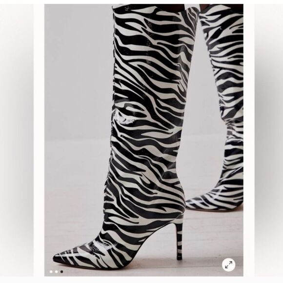Free People x Vicenza Zebra Print Leather Tall Heels Boots size 6 - Picture 1 of 15